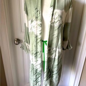 NWT Made in Italy Green & White Open Cardigan w/ lace detail. SZ L  pit2pit 22”